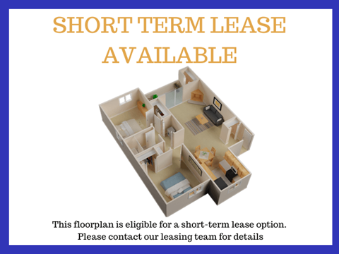 Floor plan for 2 beds, 1 bath, 863 sqft